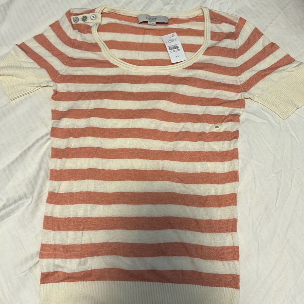 NWT Loft lightweight cream and peach striped sweater